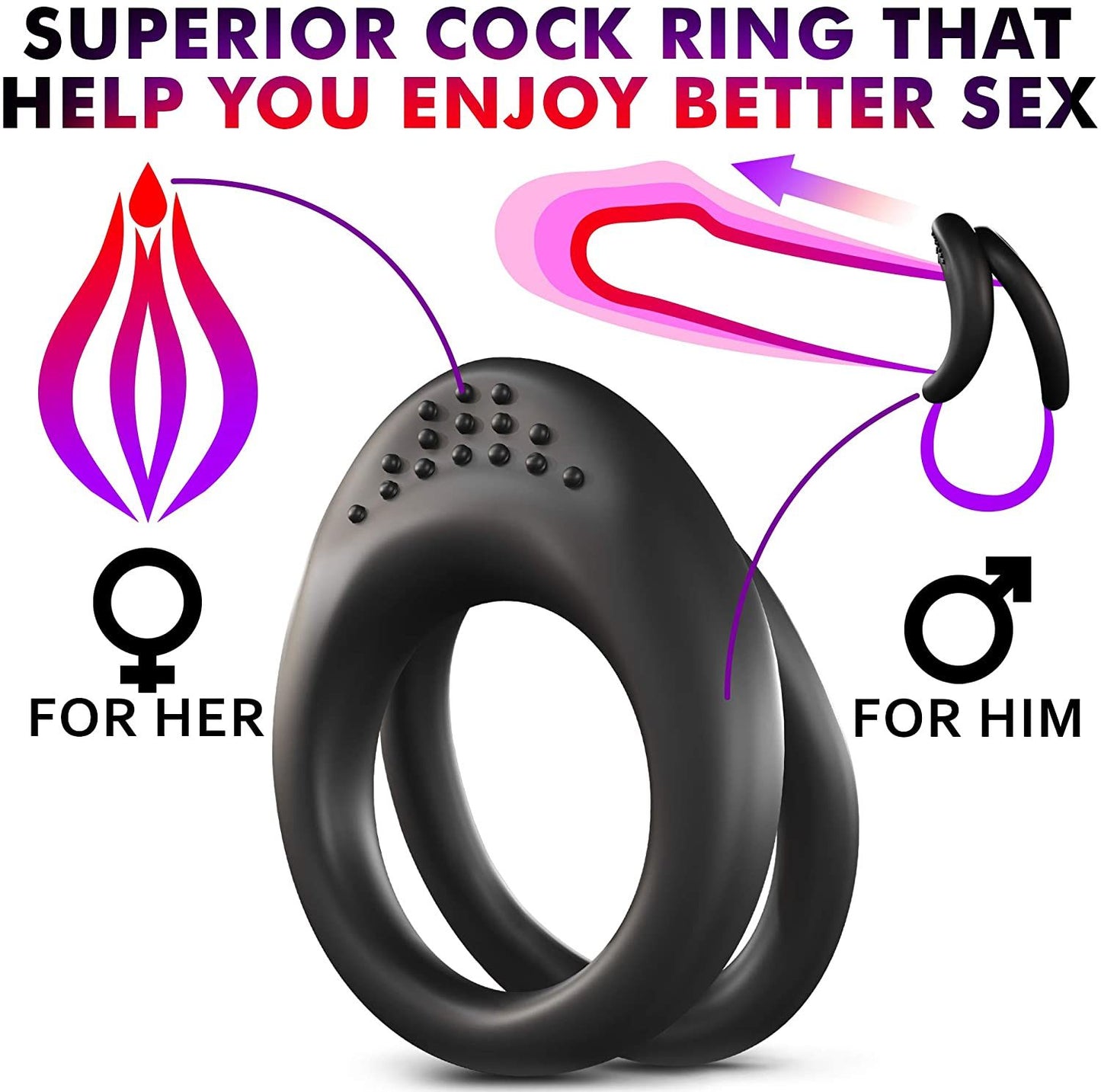 Cock Ring for Men Erection Enhancing Stay Harder Strechy Penis Ring with Triple Penis Rings Personal Cockrings Male Adult Sex Toys for Men Couples Pleasure